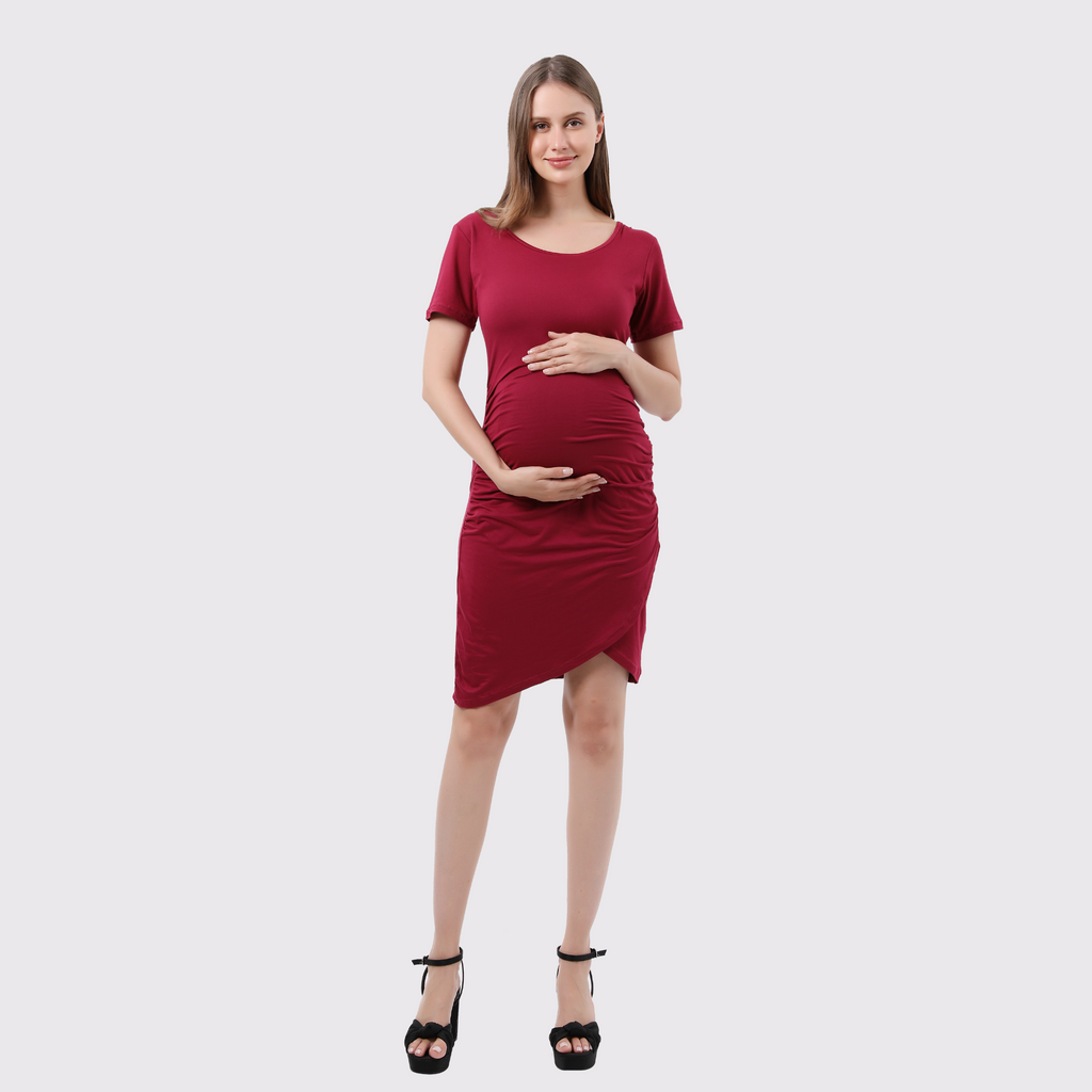 Wrap Maternity T-Shirt Dress Dresses Alina Mae Maternity Red Small (4-6) 