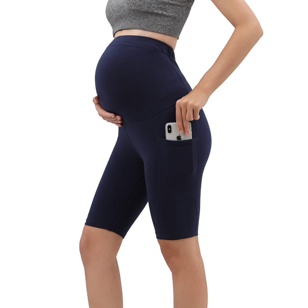 Maternity Yoga Shorts with Pockets Bottoms Alina Mae Maternity Navy Large 