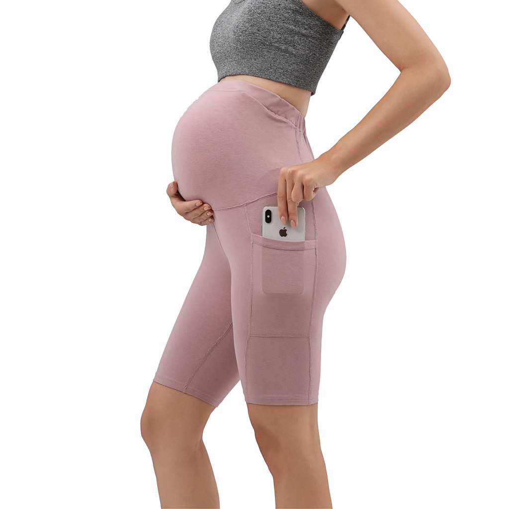 Maternity Yoga Shorts with Pockets Bottoms Alina Mae Maternity Pink Large 