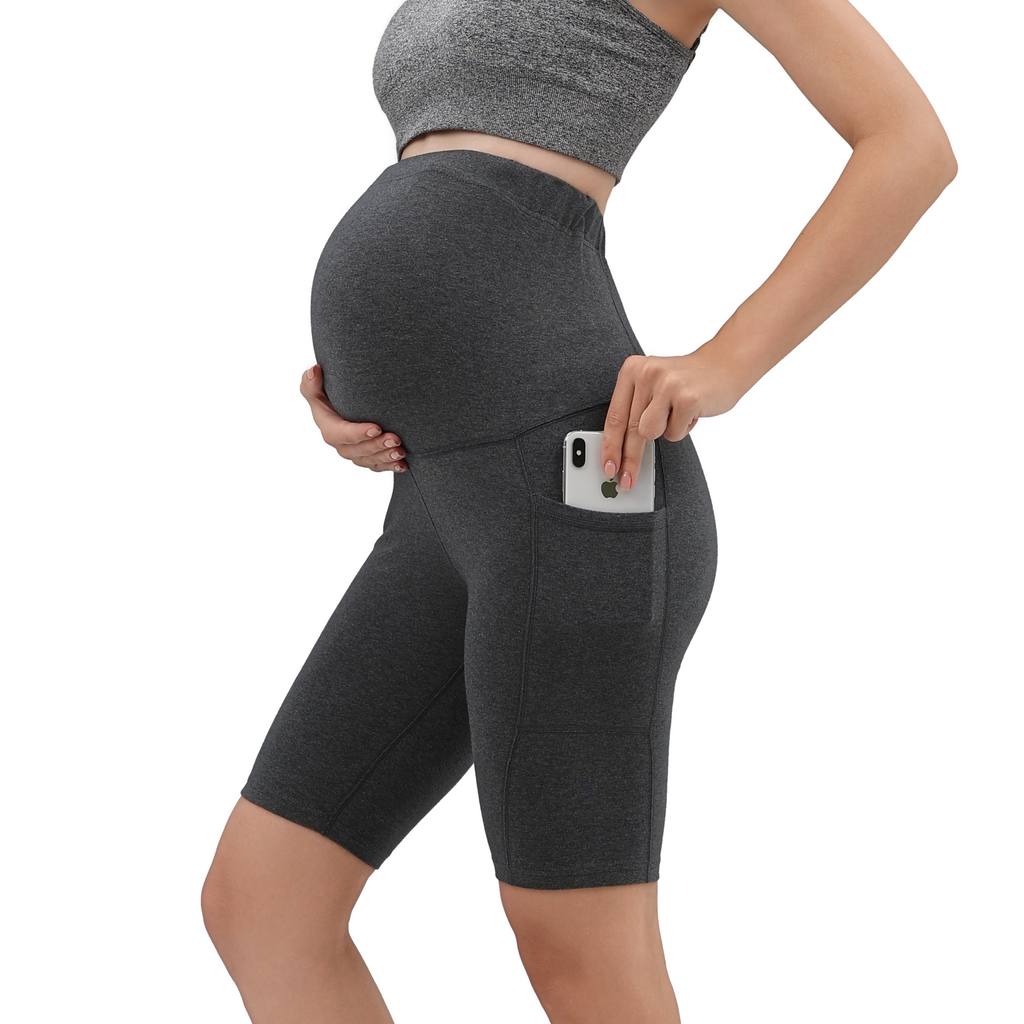 Maternity Yoga Shorts with Pockets Bottoms Alina Mae Maternity Grey Large 