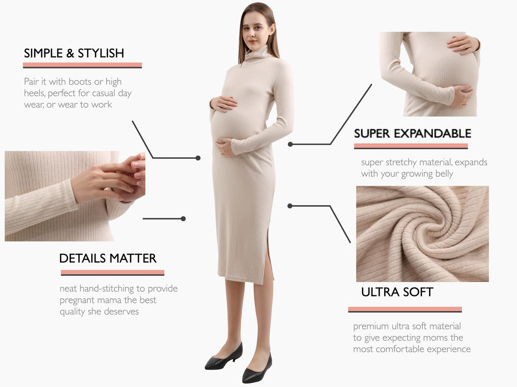 Turtleneck Fitted Maternity Maxi Sweater Dress Dresses Alina Mae Maternity   