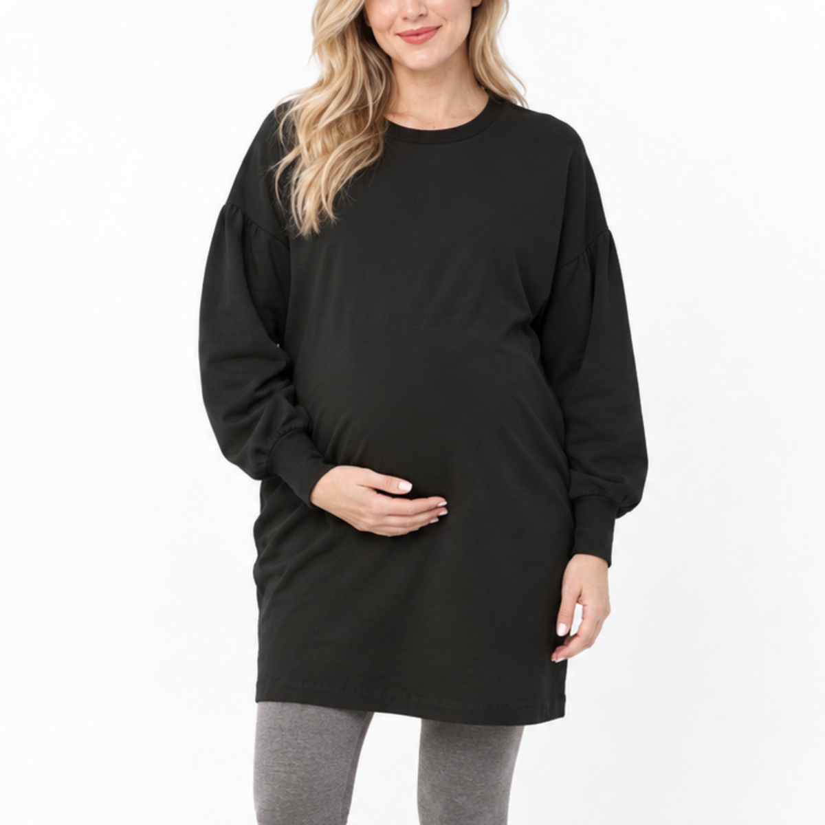 Maternity Crew Neck Sweater Dress with Pockets - Alina Mae Maternity