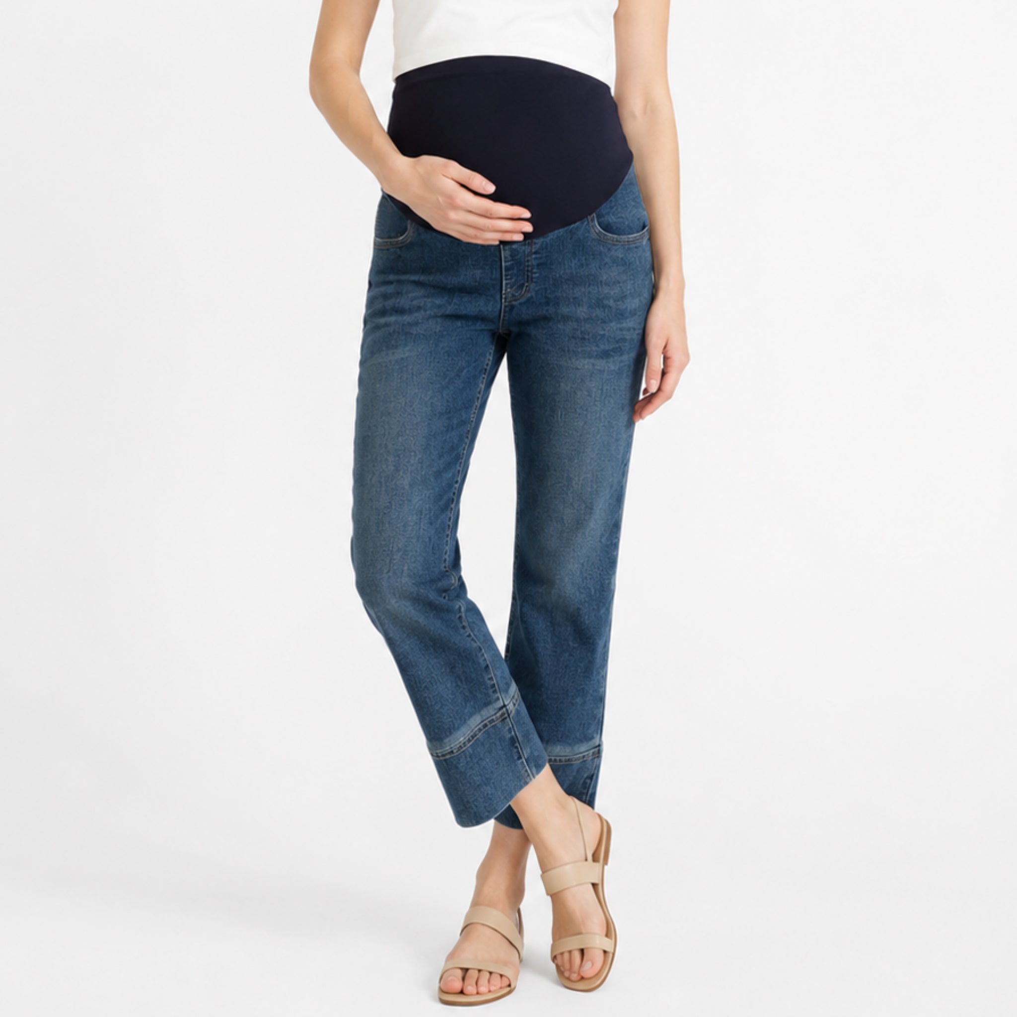 Vintage blue cropped wide-leg maternity jeans with stretch design