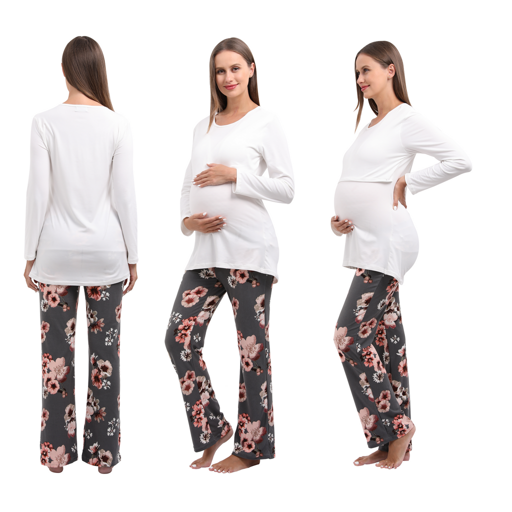 Long Sleeve Bump Friendly Nursing Pajama Set Sleepwear Alina Mae Maternity   