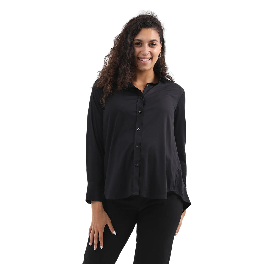 Classic Button Down Maternity Shirt Tops and Blouses Alina Mae Maternity Black X-Small (0-2) 