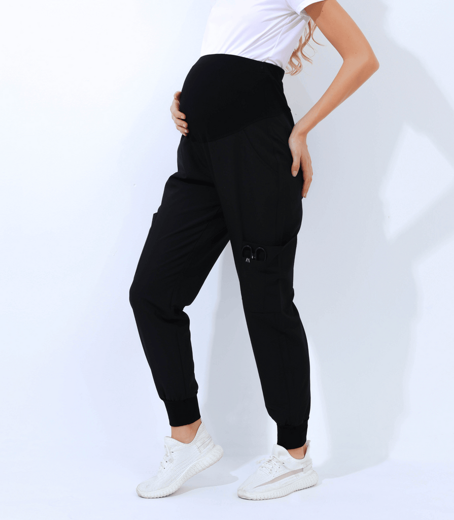 Maternity Scrub Jogger Pants for Women Pregnant Doctor Uniform Pant Nurse Scrub w/ 6 Pockets Alina Mae Maternity Black
