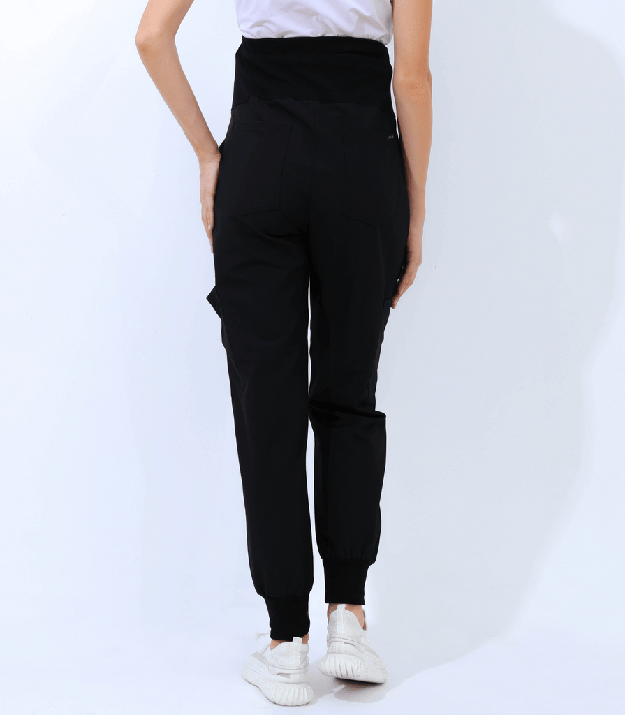 Maternity Scrub Jogger Pants for Women Pregnant Doctor Uniform Pant Nurse Scrub w/ 6 Pockets Alina Mae Maternity Black