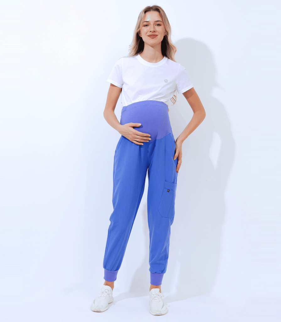 Maternity Scrub Jogger Pants for Women Pregnant Doctor Uniform Pant Nurse Scrub w/ 6 Pockets Alina Mae Maternity Blue