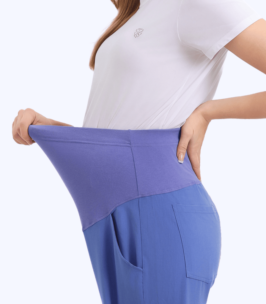 Maternity Scrub Jogger Pants for Women Pregnant Doctor Uniform Pant Nurse Scrub w/ 6 Pockets Alina Mae Maternity Blue