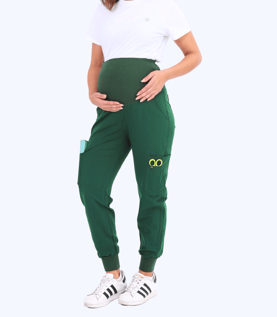 Maternity Scrub Jogger Pants for Women Pregnant Doctor Uniform Pant Nurse Scrub w/ 6 Pockets Alina Mae Maternity Green