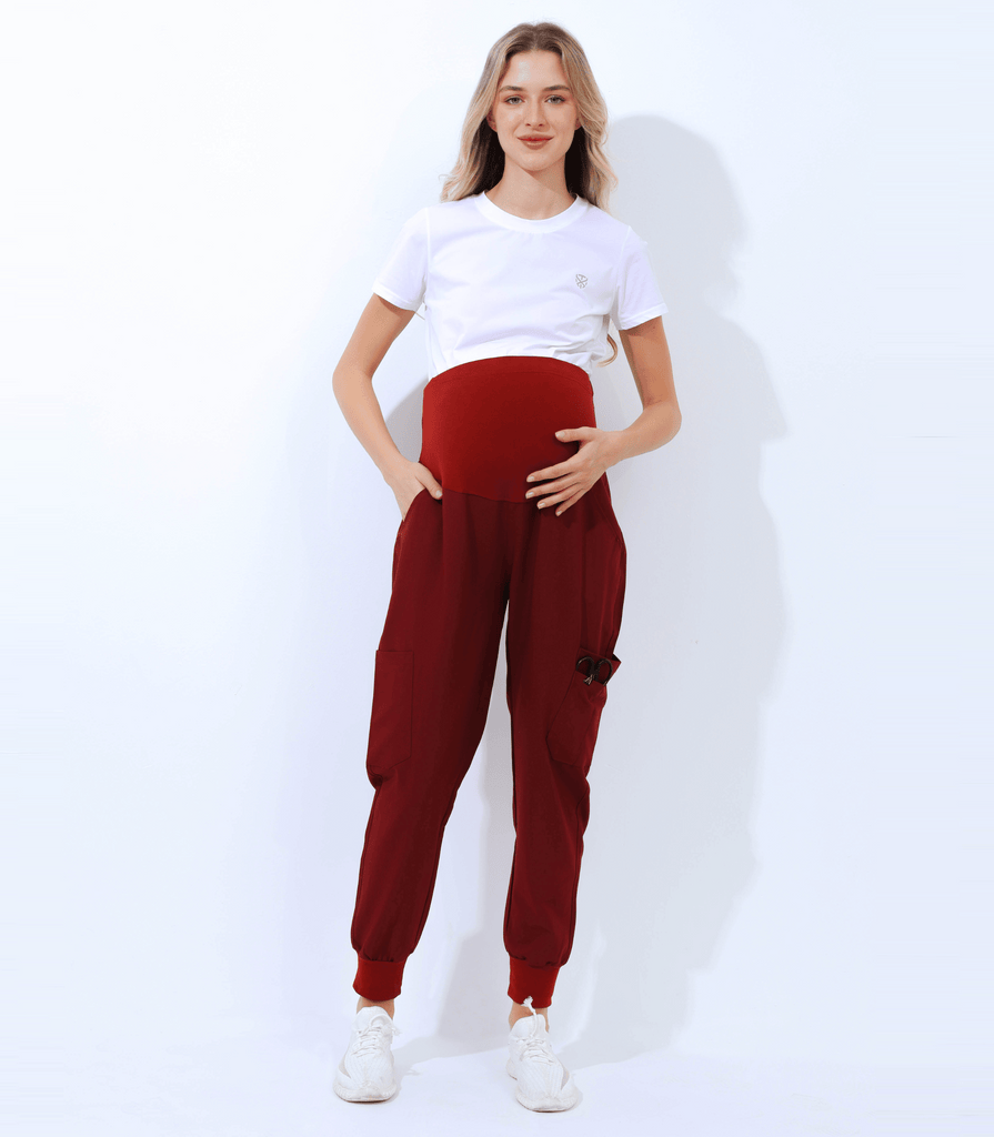 Maternity Scrub Jogger Pants for Women Pregnant Doctor Uniform Pant Nurse Scrub w/ 6 Pockets Alina Mae Maternity Red