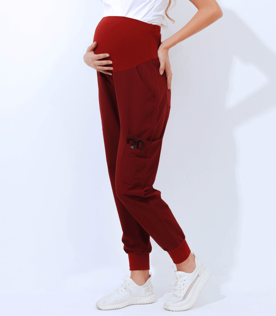 Maternity Scrub Jogger Pants for Women Pregnant Doctor Uniform Pant Nurse Scrub w/ 6 Pockets Alina Mae Maternity Red