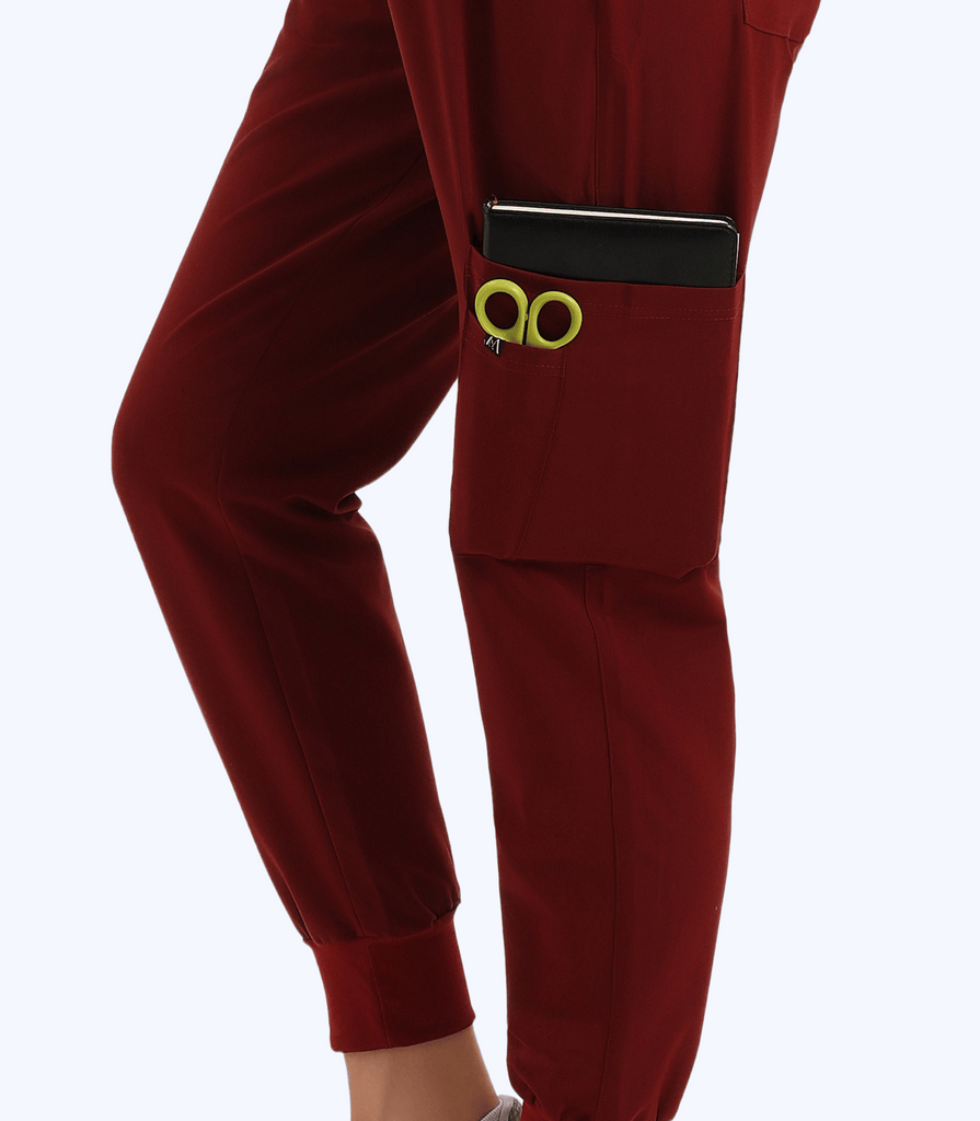 Maternity Scrub Jogger Pants for Women Pregnant Doctor Uniform Pant Nurse Scrub w/ 6 Pockets Alina Mae Maternity Red