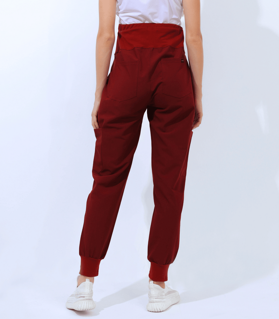 Maternity Scrub Jogger Pants for Women Pregnant Doctor Uniform Pant Nurse Scrub w/ 6 Pockets Alina Mae Maternity Red