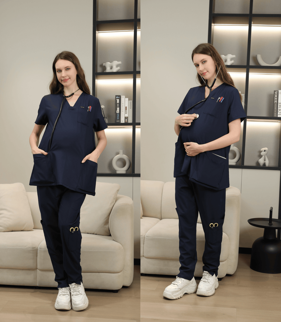 Maternity Scrub Jogger Pants for Women Pregnant Doctor Uniform Pant Nurse Scrub w/ 6 Pockets Alina Mae Maternity Blue