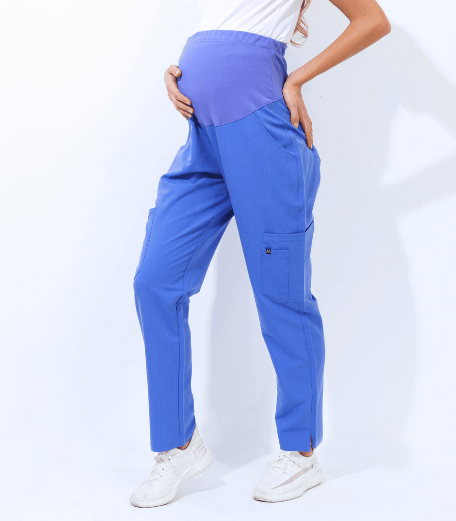Maternity Scrub Jogger Pants for Women Pregnant Doctor Uniform Pant Nurse Scrub w/ 6 Pockets Alina Mae Maternity Blue