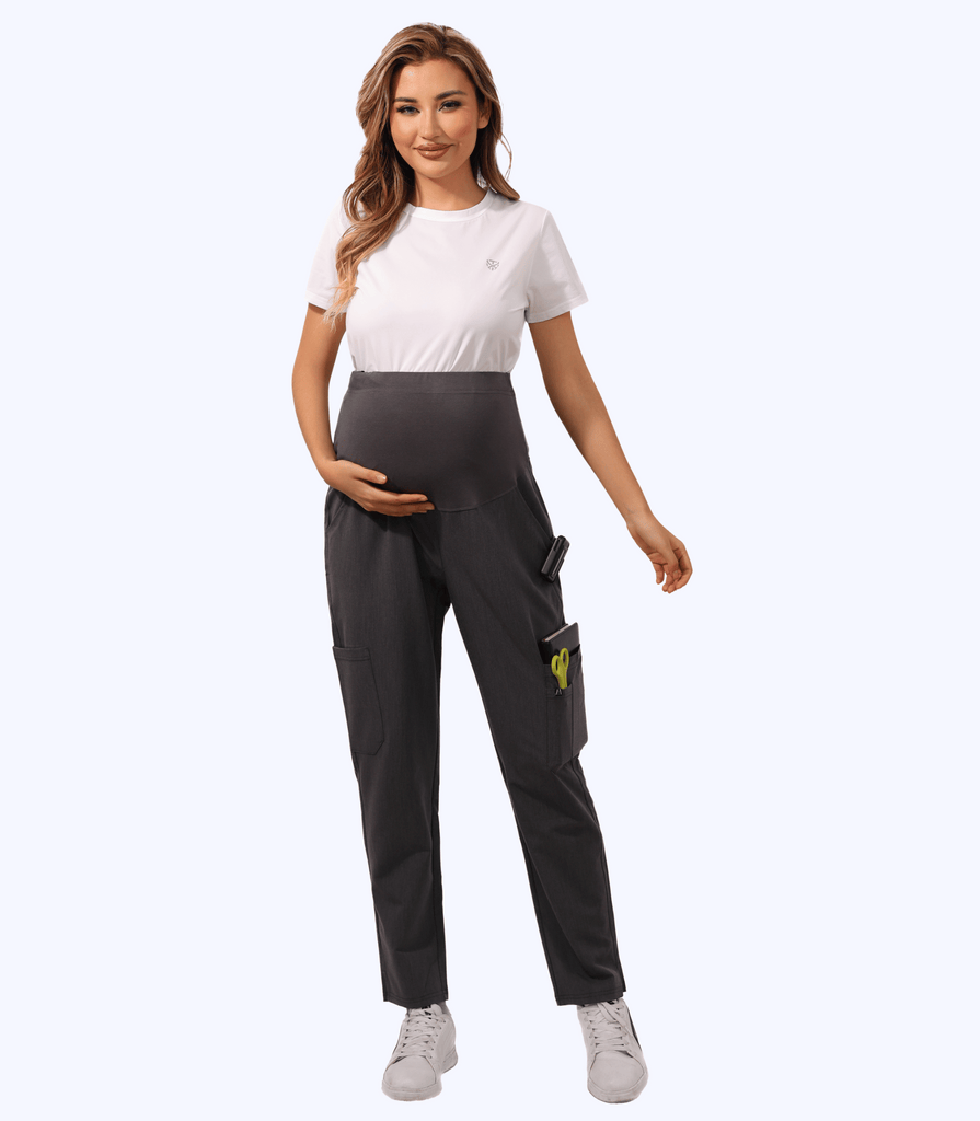 Maternity Scrub Jogger Pants for Women Pregnant Doctor Uniform Pant Nurse Scrub w/ 6 Pockets Alina Mae Maternity Gray