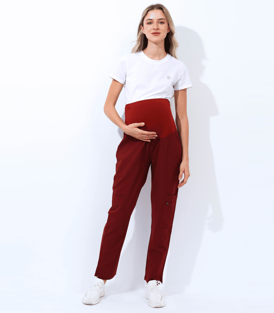 Maternity Scrub Jogger Pants for Women Pregnant Doctor Uniform Pant Nurse Scrub w/ 6 Pockets Alina Mae Maternity Red