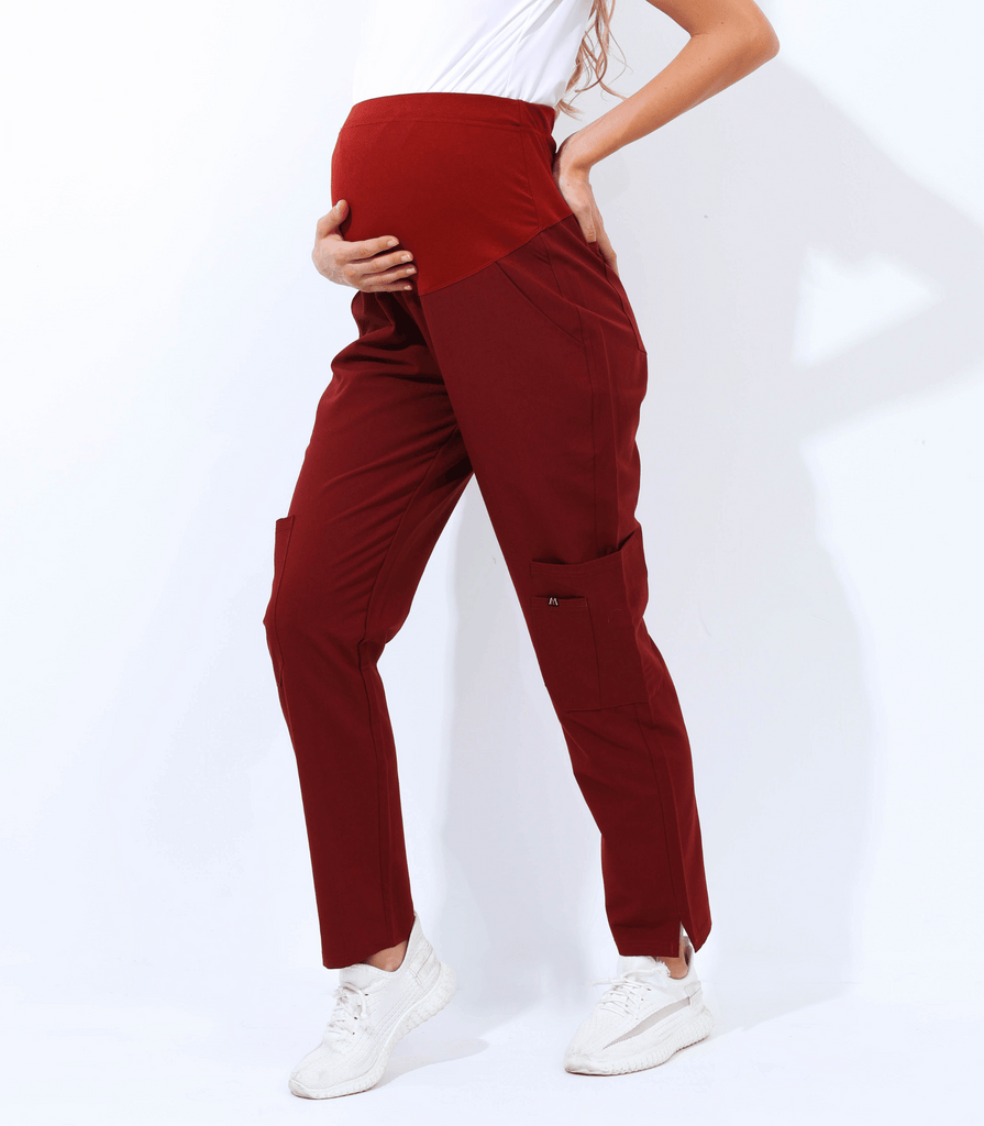 Maternity Scrub Jogger Pants for Women Pregnant Doctor Uniform Pant Nurse Scrub w/ 6 Pockets Alina Mae Maternity Red