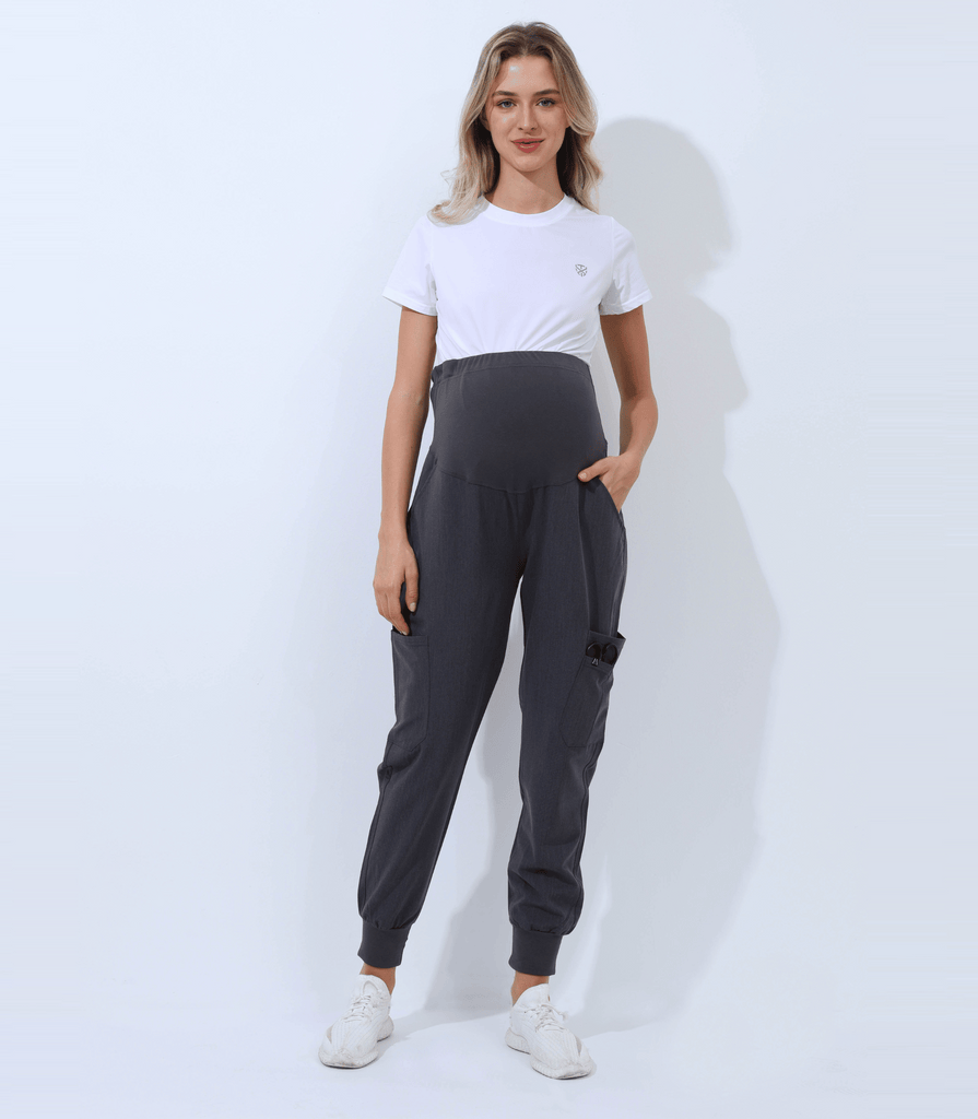 Maternity Scrub Jogger Pants for Women Pregnant Doctor Uniform Pant Nurse Scrub w/ 6 Pockets Alina Mae Maternity Gray