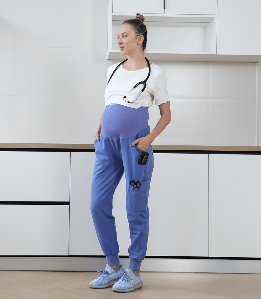 Maternity Scrub Jogger Pants for Women Pregnant Doctor Uniform Pant Nurse Scrub w/ 6 Pockets Alina Mae Maternity Gray
