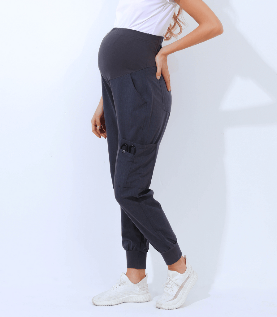 Maternity Scrub Jogger Pants for Women Pregnant Doctor Uniform Pant Nurse Scrub w/ 6 Pockets Alina Mae Maternity Gray
