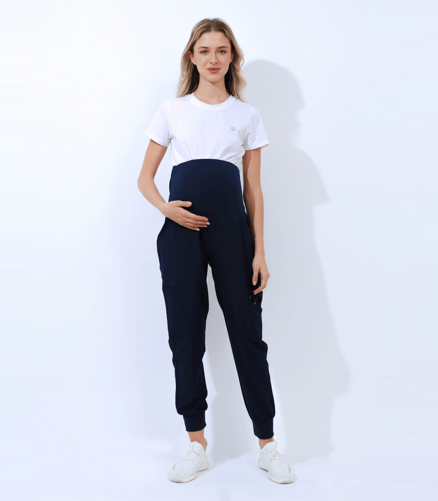 Maternity Scrub Jogger Pants for Women Pregnant Doctor Uniform Pant Nurse Scrub w/ 6 Pockets Alina Mae Maternity Navy