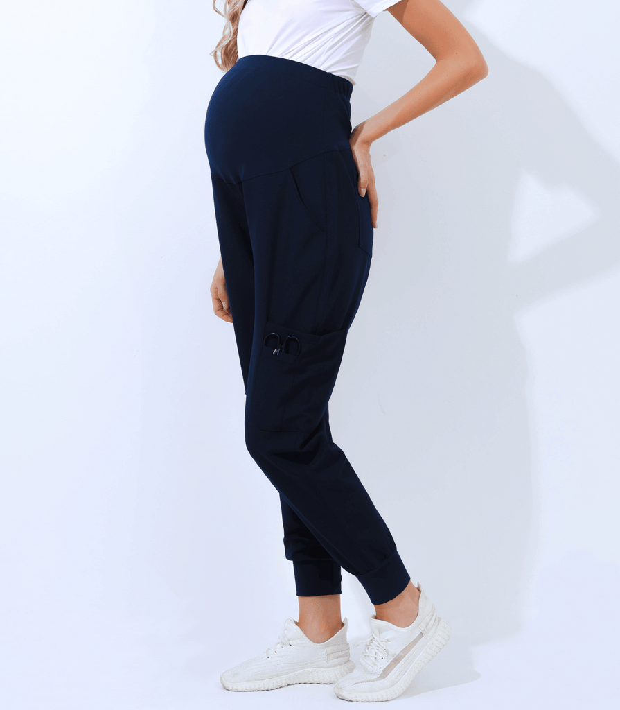 Maternity Scrub Jogger Pants for Women Pregnant Doctor Uniform Pant Nurse Scrub w/ 6 Pockets Alina Mae Maternity Navy