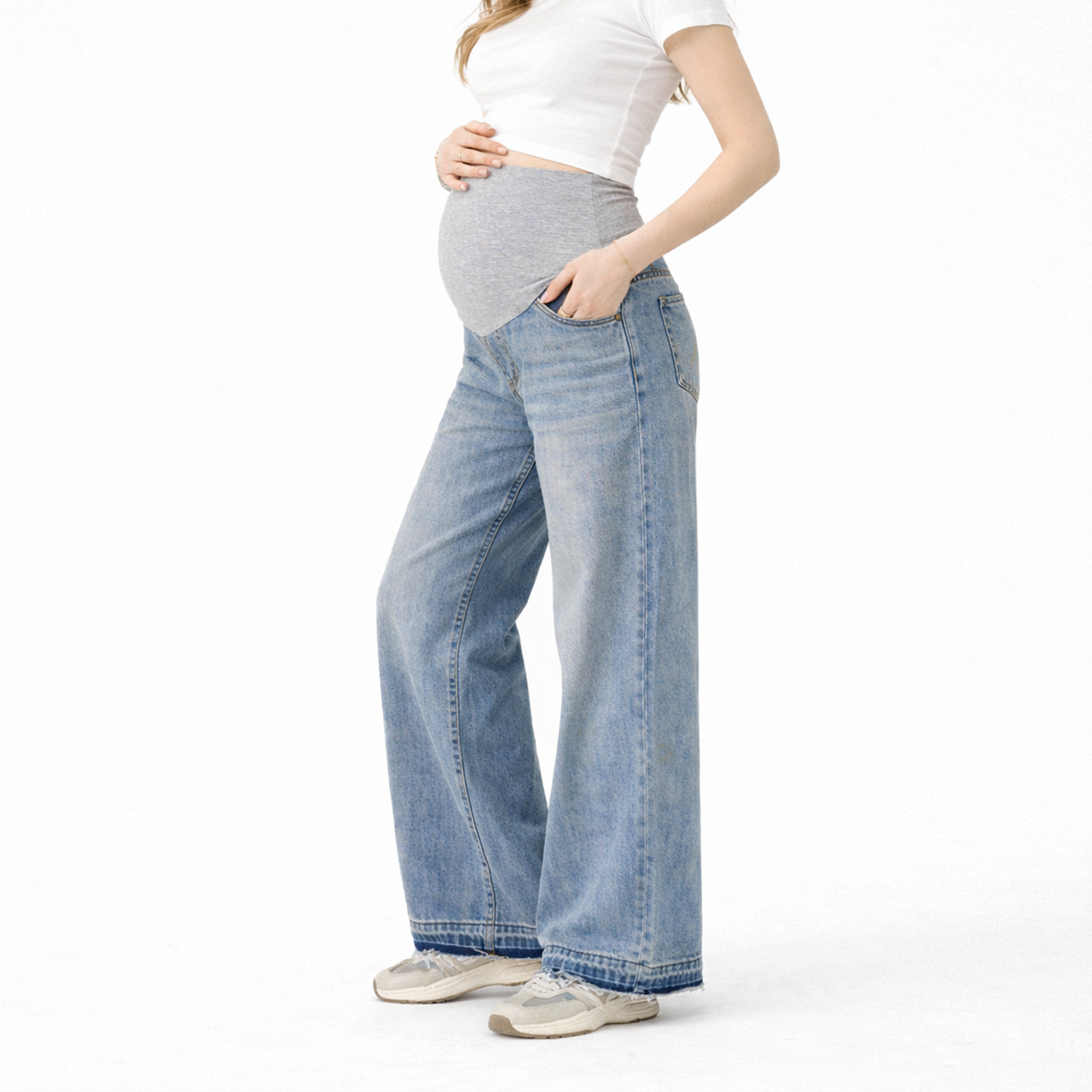 Vintage blue flare leg maternity jeans with soft over-bump waistband