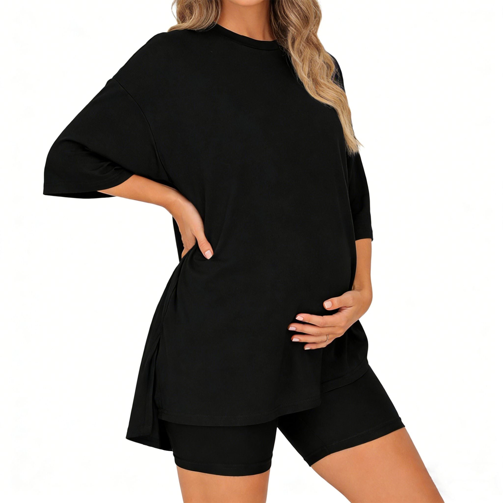 Relaxed Fit Maternity Lounge Set – Long Sleeve Top & Wide-Leg Pants - Alina Mae Maternity