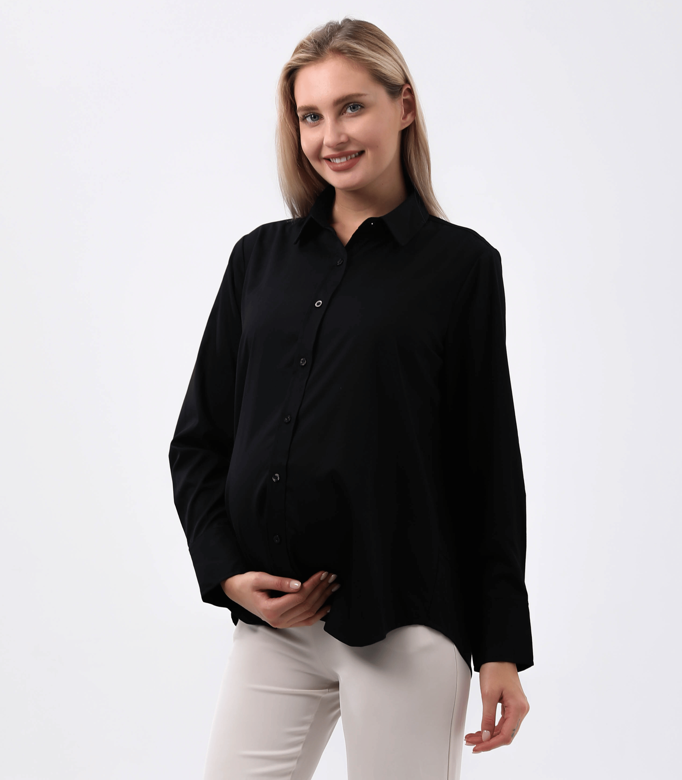 Maternity Button Down Shirt Long Sleeve Formal Blouse for Work Pregnant Dress Top Alina Mae Maternity Black