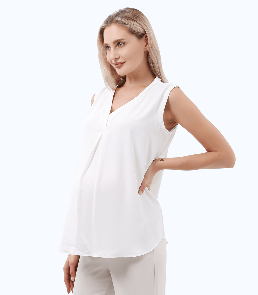 Maternity Blouse for Work Pregnancy Top Short Sleeve Shirt Formal Women Chiffon Alina Mae Maternity White