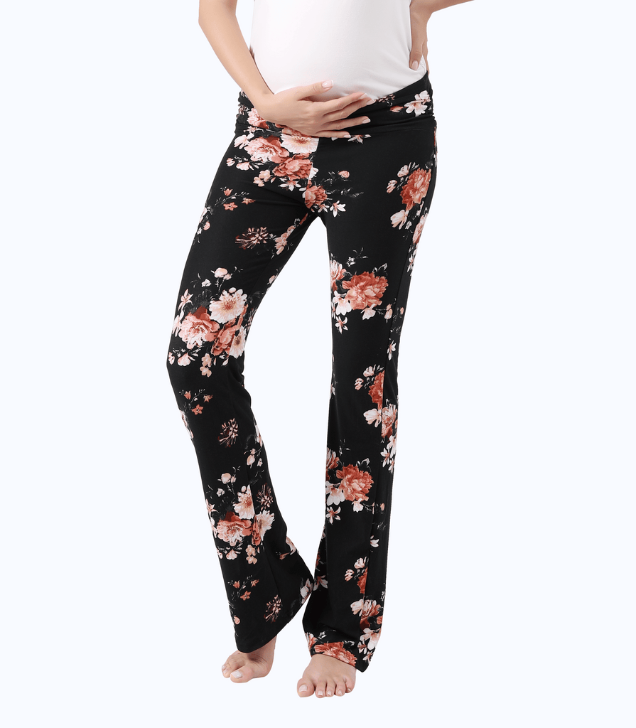 Women Maternity Pajama Pant Stretchy Comfy Wide Soft Palazzo Elastic Pregnancy Lounge Casual PJs Alina Mae Maternity Black Floral