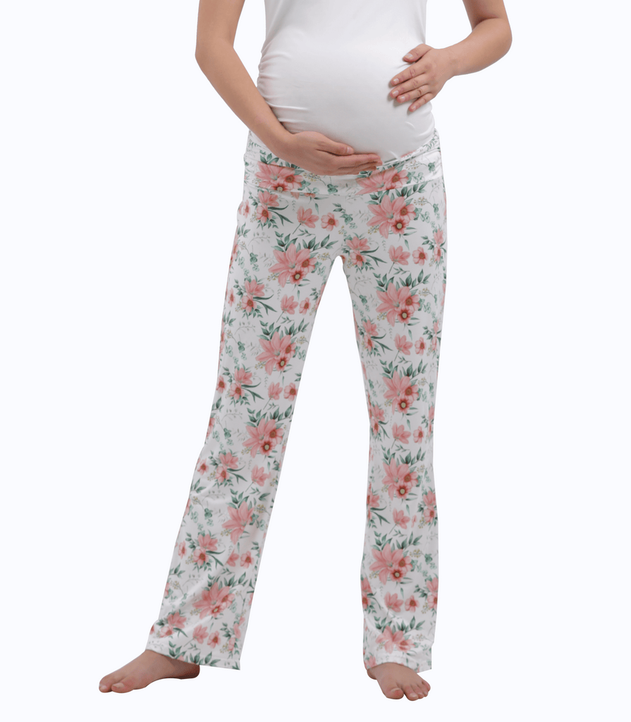 Women Maternity Pajama Pant Stretchy Comfy Wide Soft Palazzo Elastic Pregnancy Lounge Casual PJs Alina Mae Maternity Pink Floral