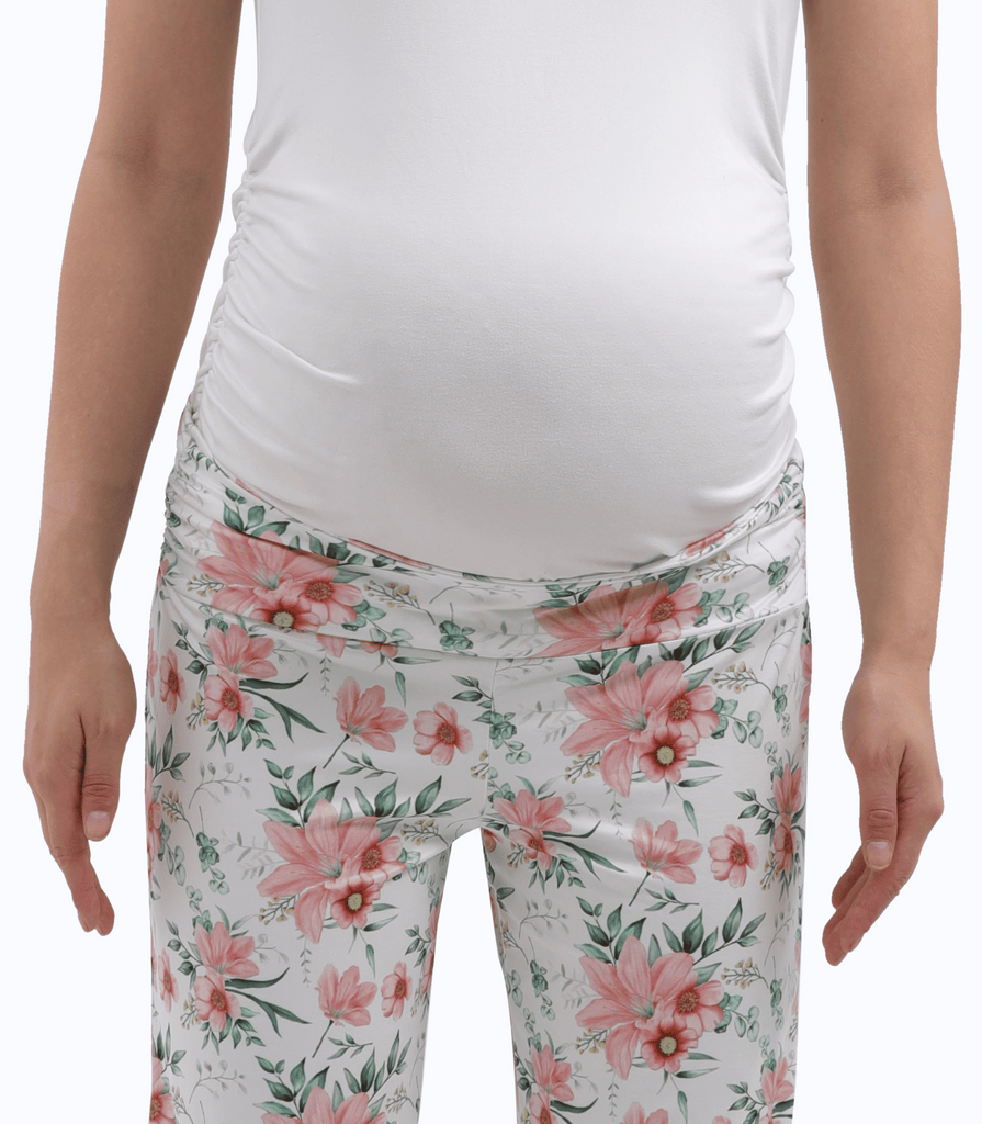 Women Maternity Pajama Pant Stretchy Comfy Wide Soft Palazzo Elastic Pregnancy Lounge Casual PJs Alina Mae Maternity Pink Floral