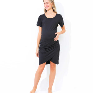 Maternity Dress Baby Shower Bodycon Short Sleeve Casual Daily Wear to Work Women  Alina Mae Maternity Black