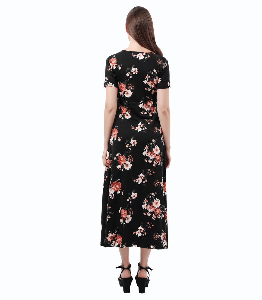 Maternity Dress Baby Shower Bodycon Short Sleeve Casual Daily Wear to Work Women Alina Mae Maternity Black Floral