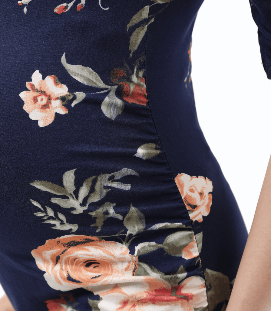 Maternity Dress Baby Shower Bodycon Short Sleeve Casual Daily Wear to Work Women Alina Mae Maternity Navy Floral