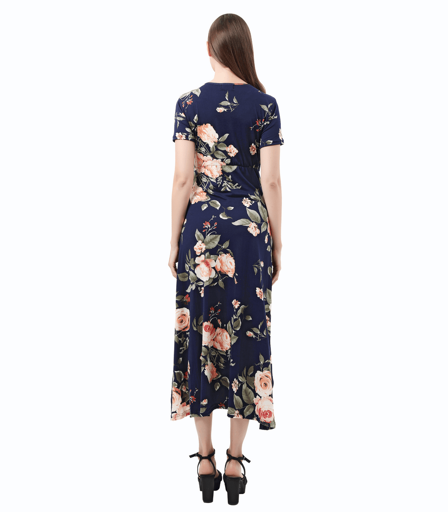 Maternity Dress Baby Shower Bodycon Short Sleeve Casual Daily Wear to Work Women Alina Mae Maternity Navy Floral