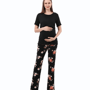 Women Maternity Nursing Pajama Sets Pregnant Lounge Sleepwear Breastfeeding PJs Alina Mae Maternity Black Floral