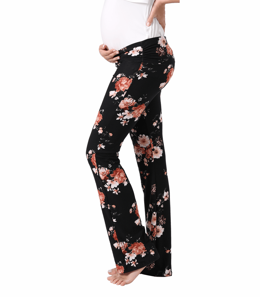 Women Maternity Nursing Pajama Sets Pregnant Lounge Sleepwear Breastfeeding PJs Alina Mae Maternity Black Shirt/Black Floral Pants