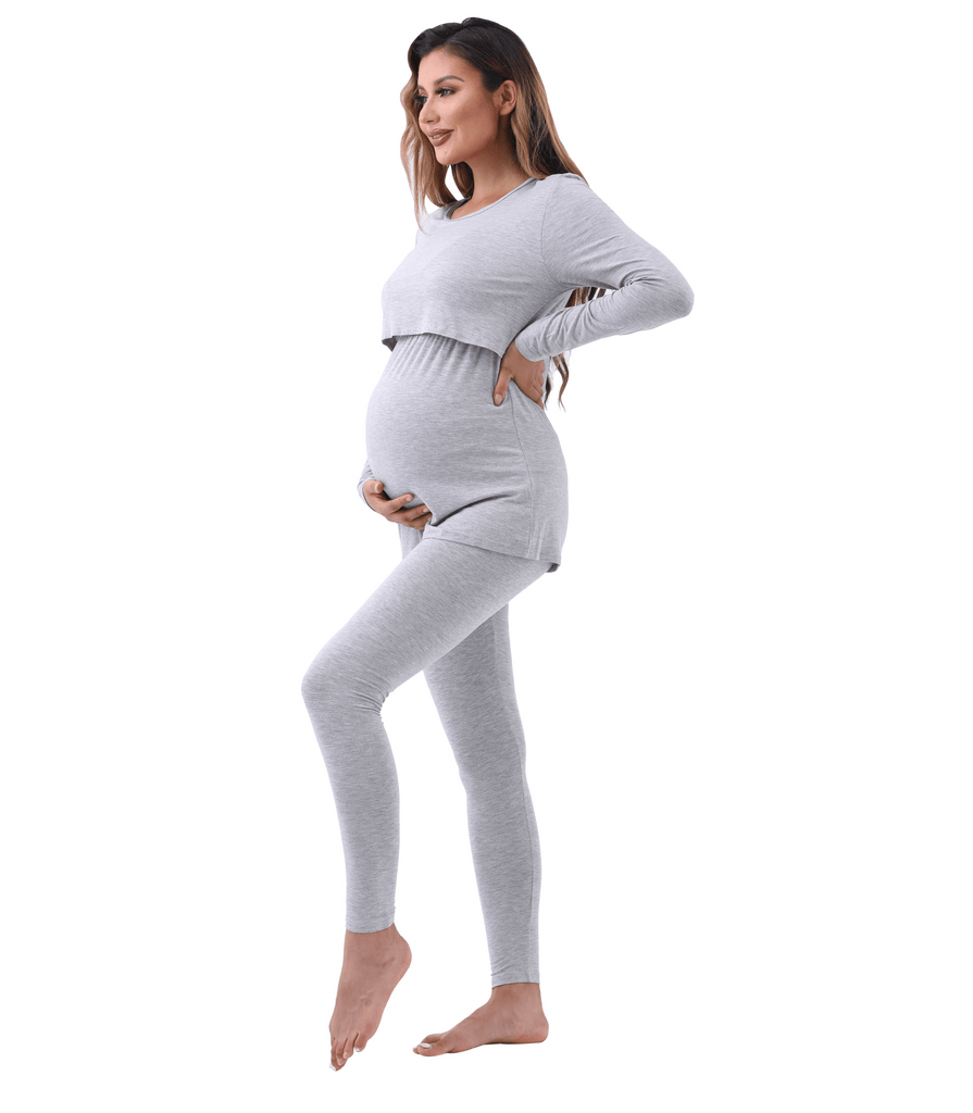 Women Maternity Nursing Pajama Sets Pregnant Lounge Sleepwear Breastfeeding PJs Alina Mae Maternity Gray Shirt / Gray Legging