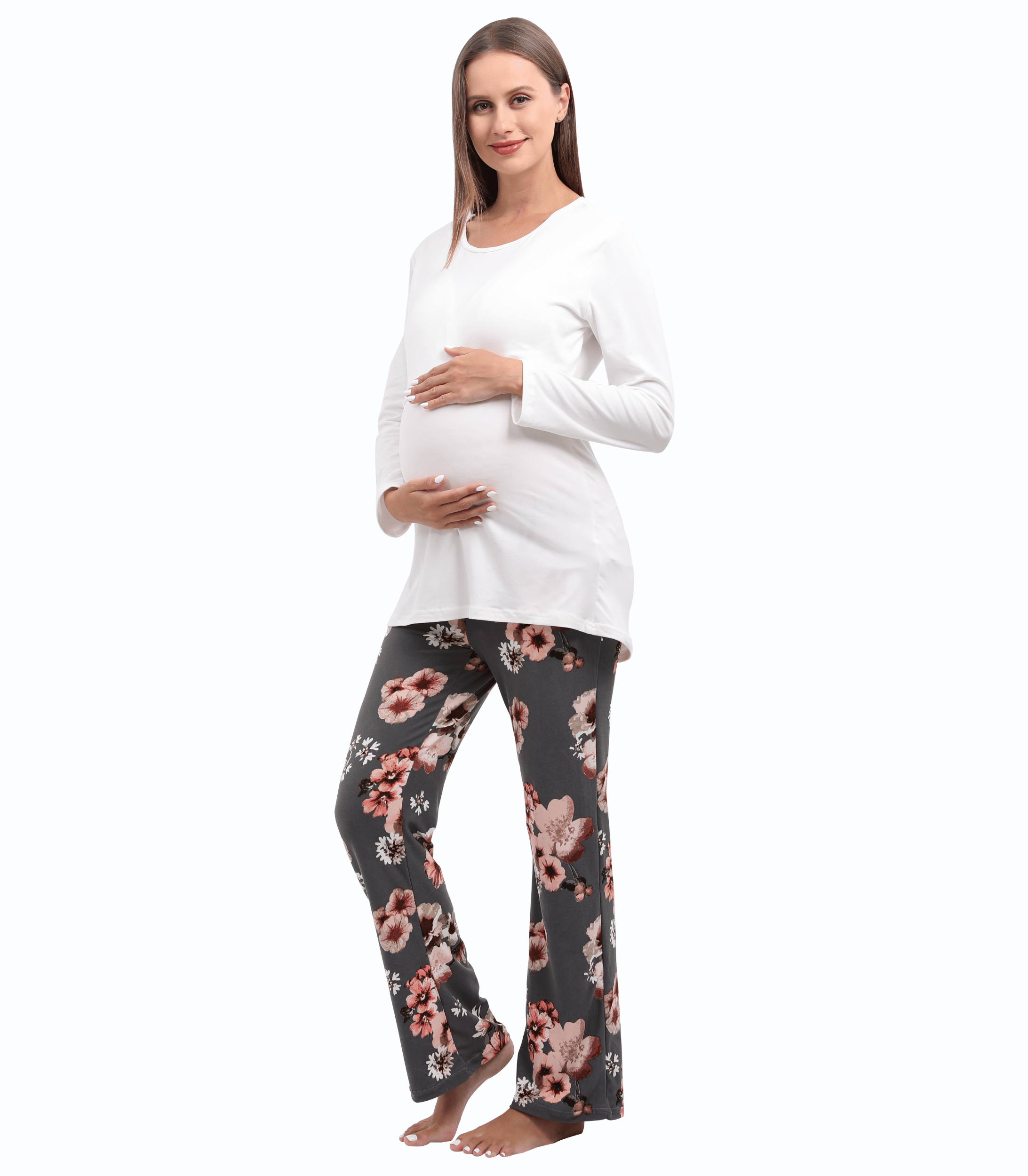 Women Maternity Nursing Pajama Sets Pregnant Lounge Sleepwear Breastfeeding PJs Alina Mae Maternity Gray Floral 