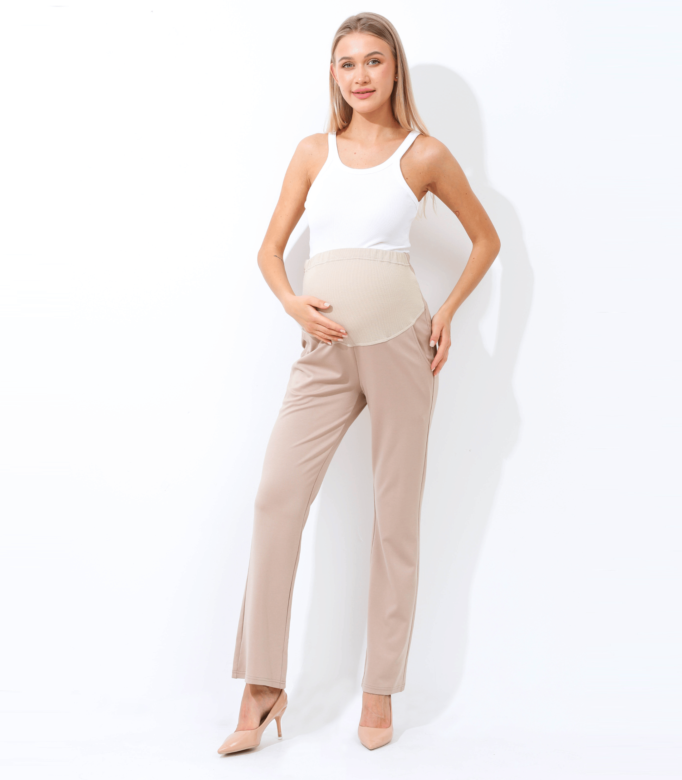 Maternity Pants Comfortable Stretch Over-Bump Women Pregnancy Casual Capris for Work Alina Mae Maternity Khaki
