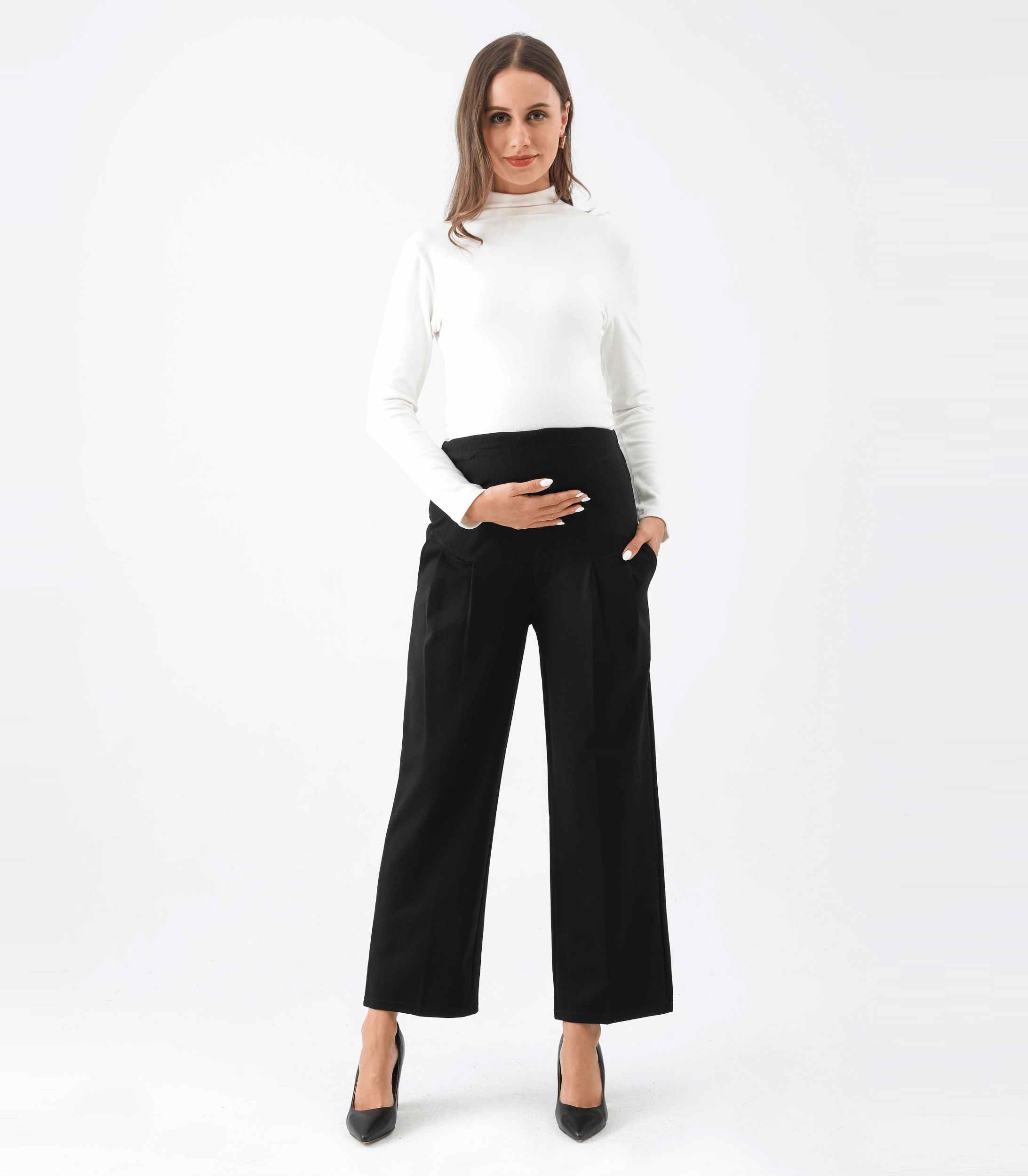 Maternity Pants Comfortable Stretch Over-Bump Women Pregnancy Casual Capris for Work Alina Mae Maternity Black