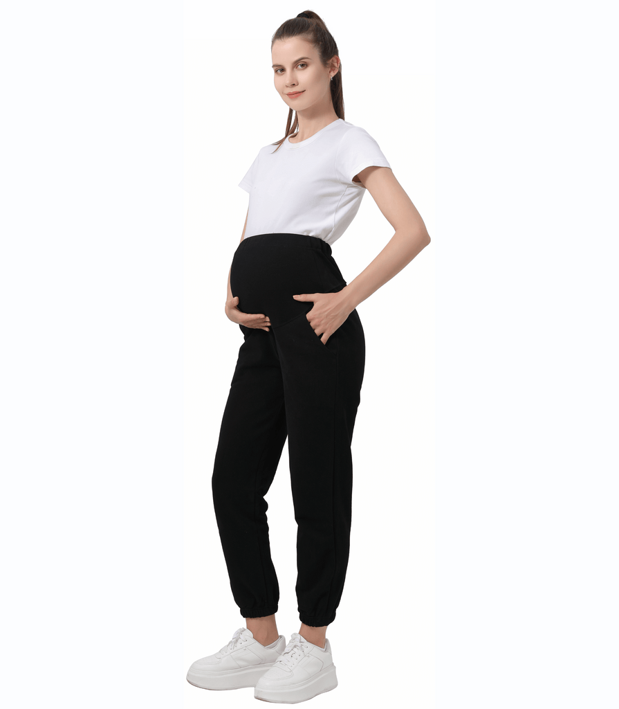 Women's Maternity Joggers Pregnant Sweatpants Pants Casual Lounge Over Belly Gym Alina Mae Maternity Black