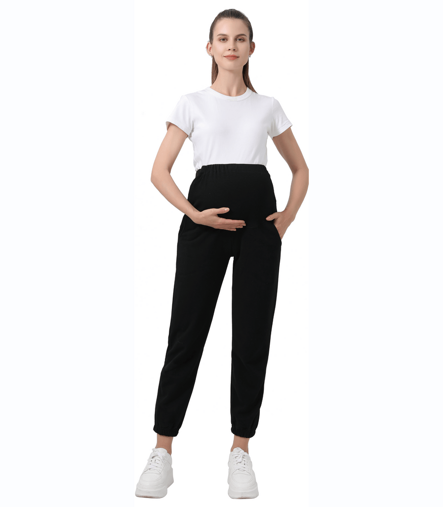 Women's Maternity Joggers Pregnant Sweatpants Pants Casual Lounge Over Belly Gym Alina Mae Maternity Black