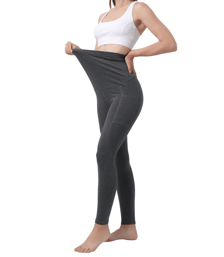 Maternity Leggings Pregnant Over-Bump Pant with Pockets Stretch for Workout Yoga Alina Mae Maternity Gray