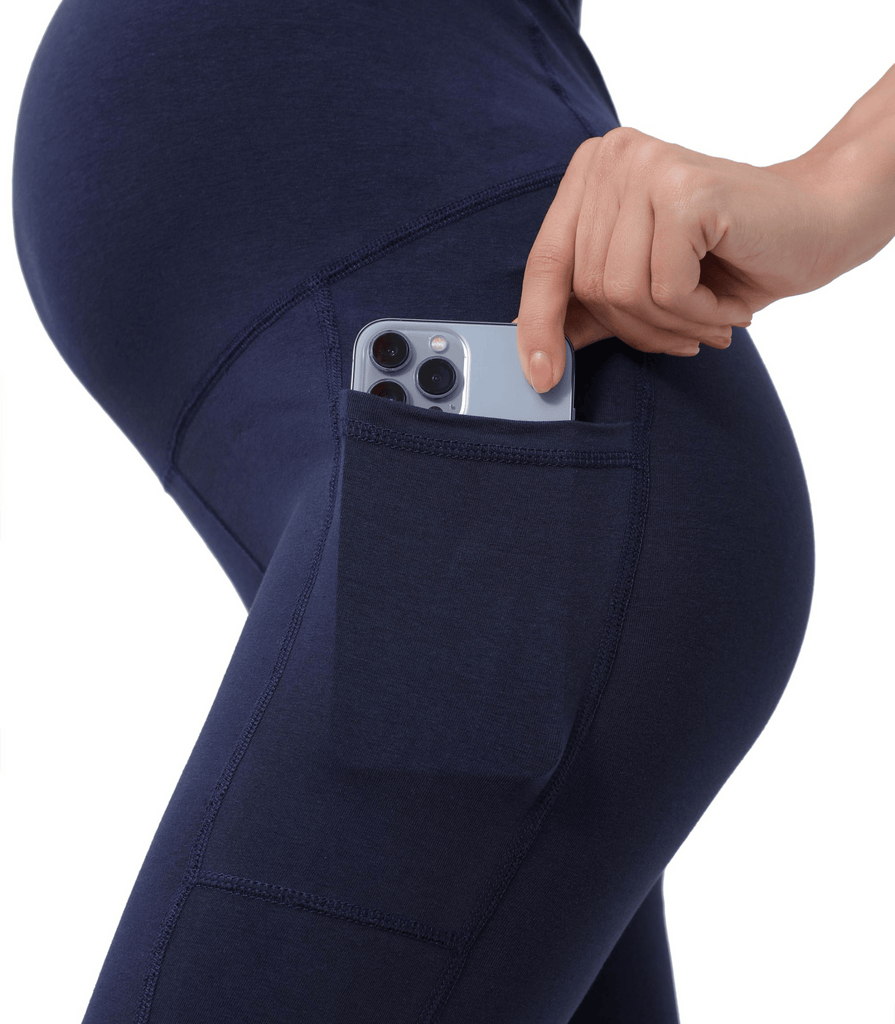 Maternity Leggings Pregnant Over-Bump Pant with Pockets Stretch for Workout Yoga Alina Mae Maternity Navy