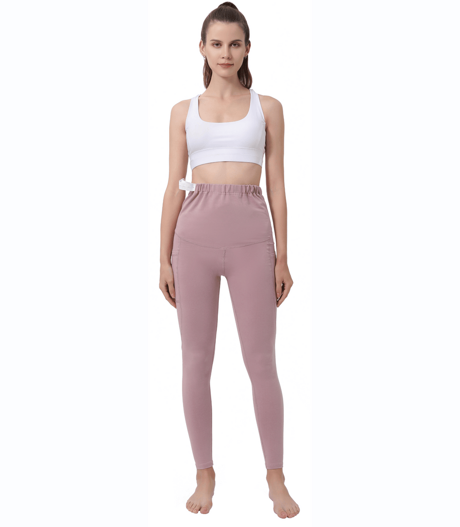 Maternity Leggings Pregnant Over-Bump Pant with Pockets Stretch for Workout Yoga Alina Mae Maternity Pink